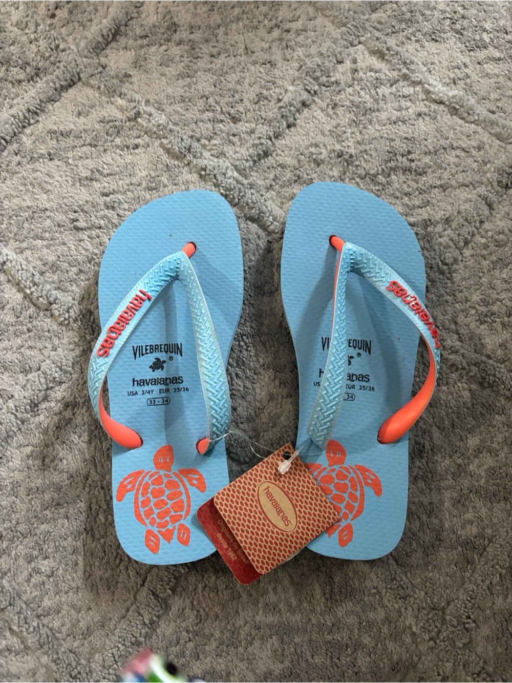Havaianas with Villebrequin  Blue & Coral Turtle Flip Flops